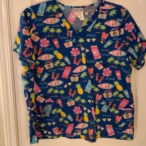 Navy summer tropical scrub top